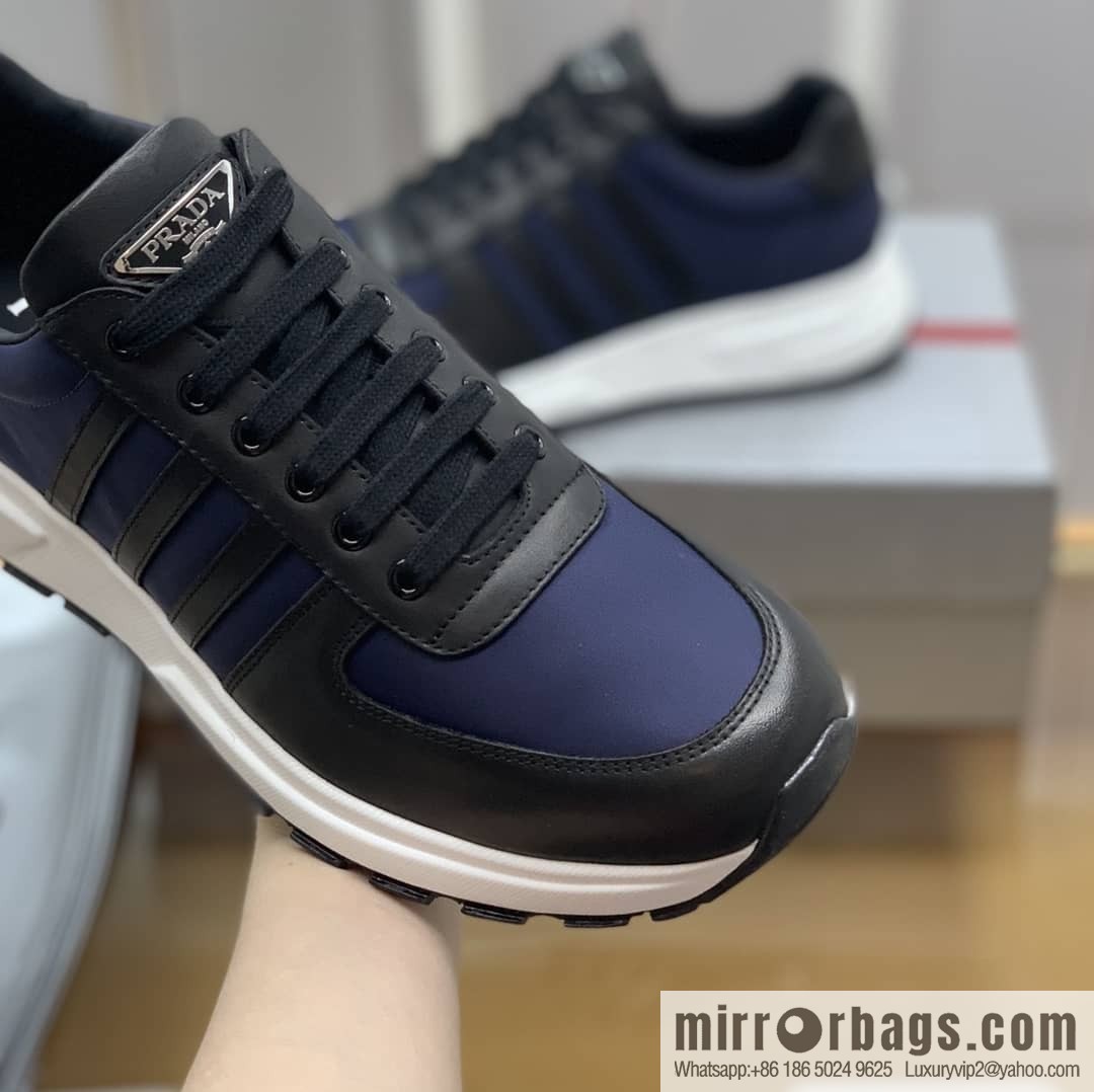 Prada is made of soft leather (fabric) and nylon patchwork men's sneakers