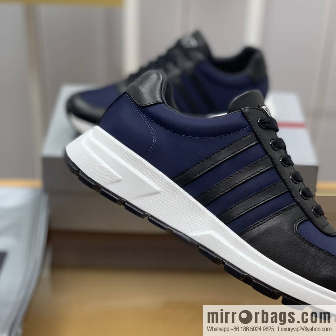 Prada is made of soft leather (fabric) and nylon patchwork men's sneakers