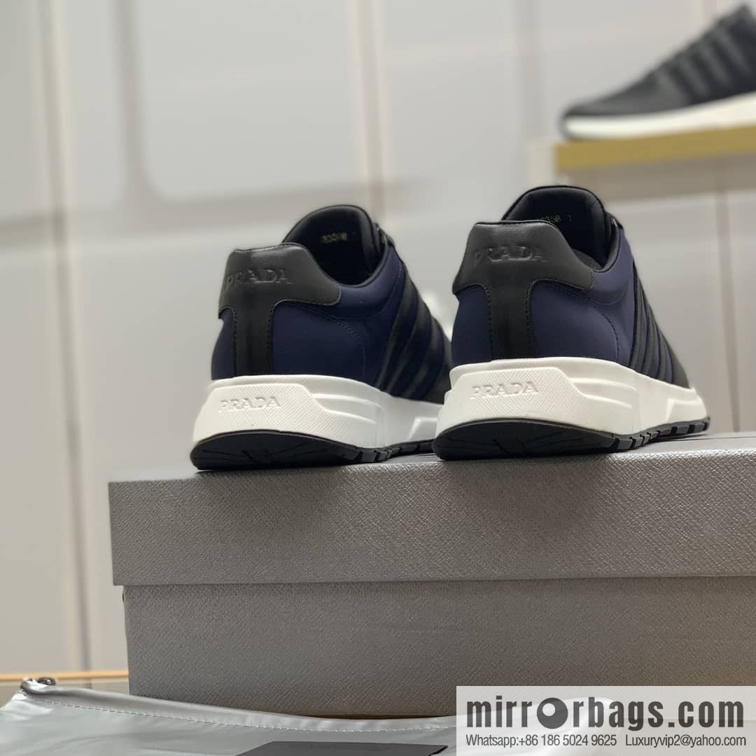 Prada is made of soft leather (fabric) and nylon patchwork men's sneakers