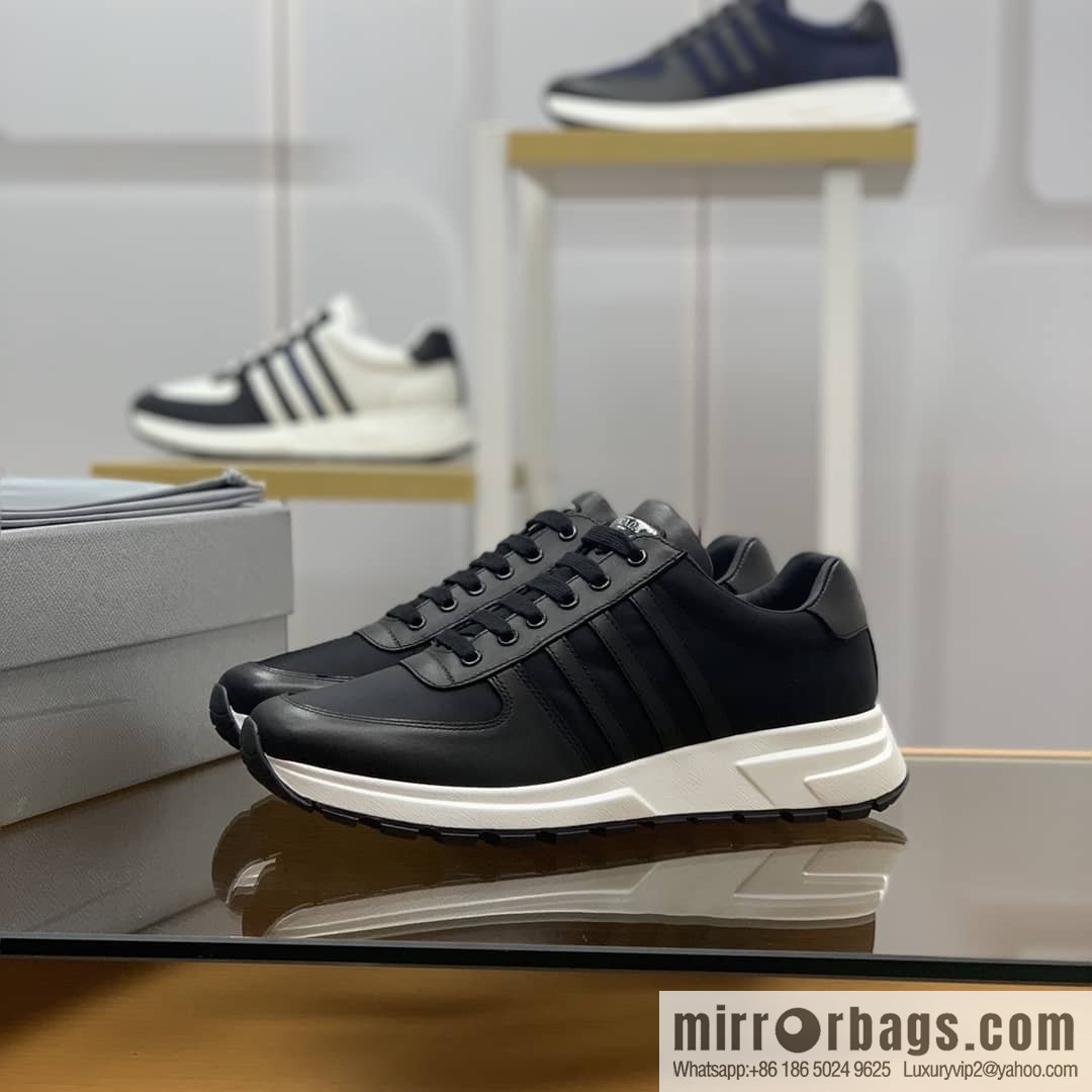 Prada is made of soft leather (fabric) and nylon patchwork men's sneakers