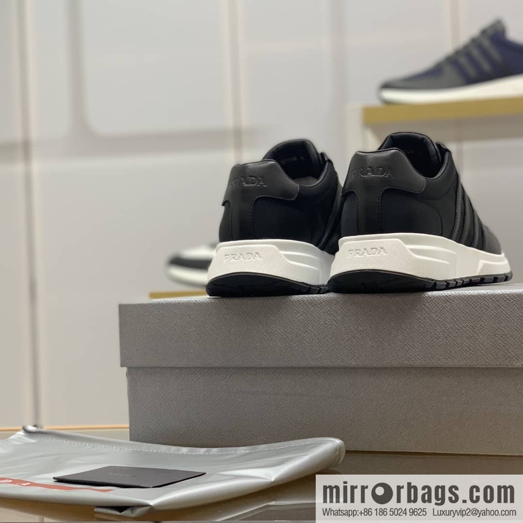 Prada is made of soft leather (fabric) and nylon patchwork men's sneakers
