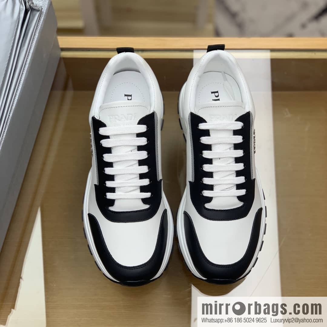 PRADA Prada uses soft leather (fabric), tongue embossed logo letters men's sneakers