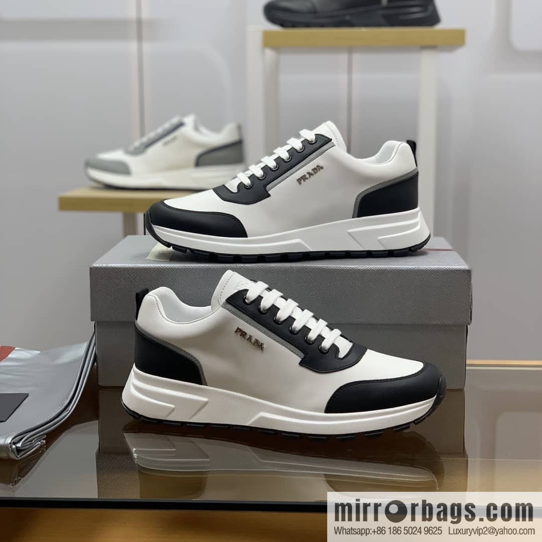 PRADA Prada uses soft leather (fabric), tongue embossed logo letters men's sneakers