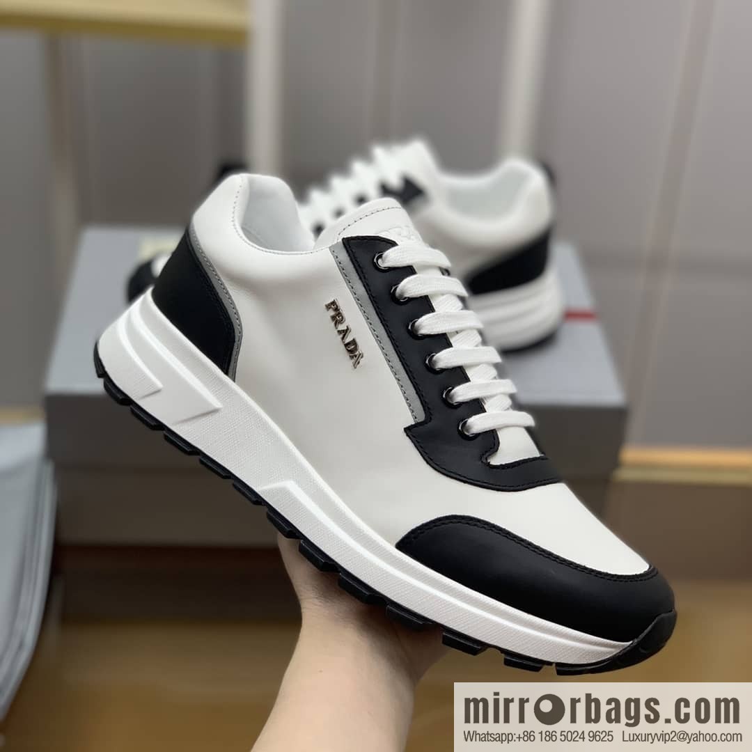 PRADA Prada uses soft leather (fabric), tongue embossed logo letters men's sneakers