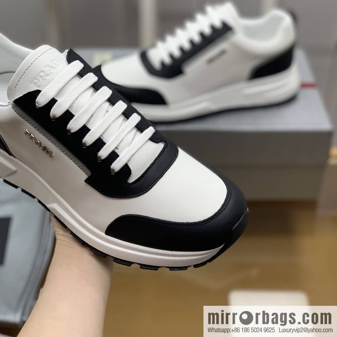 PRADA Prada uses soft leather (fabric), tongue embossed logo letters men's sneakers