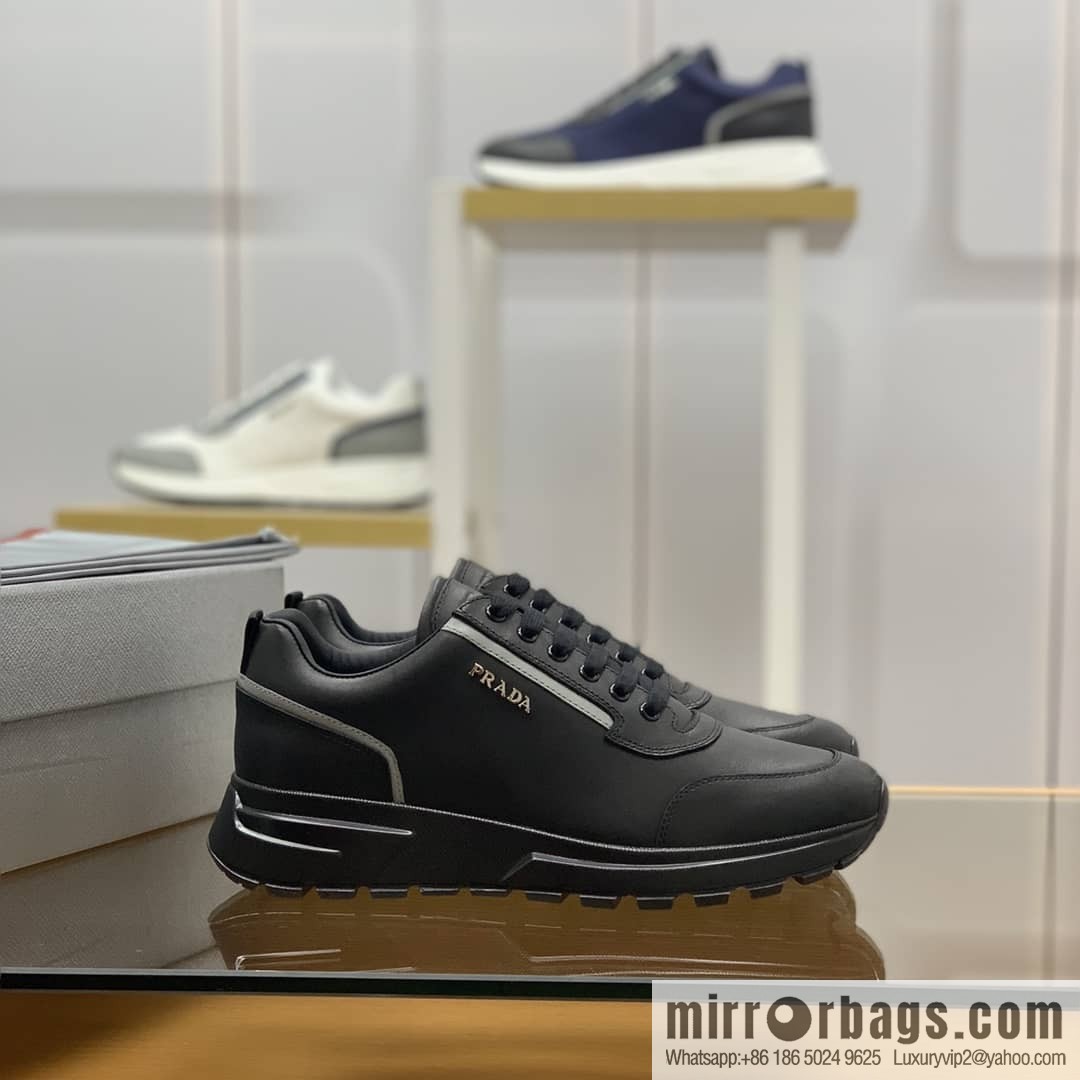 PRADA Prada uses soft leather (fabric), tongue embossed logo letters men's sneakers