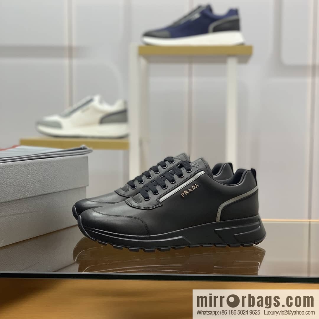 PRADA Prada uses soft leather (fabric), tongue embossed logo letters men's sneakers