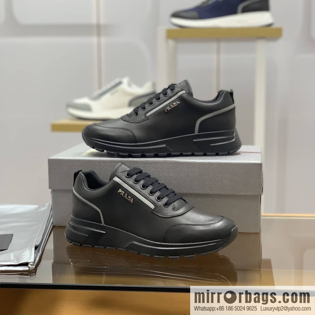 PRADA Prada uses soft leather (fabric), tongue embossed logo letters men's sneakers