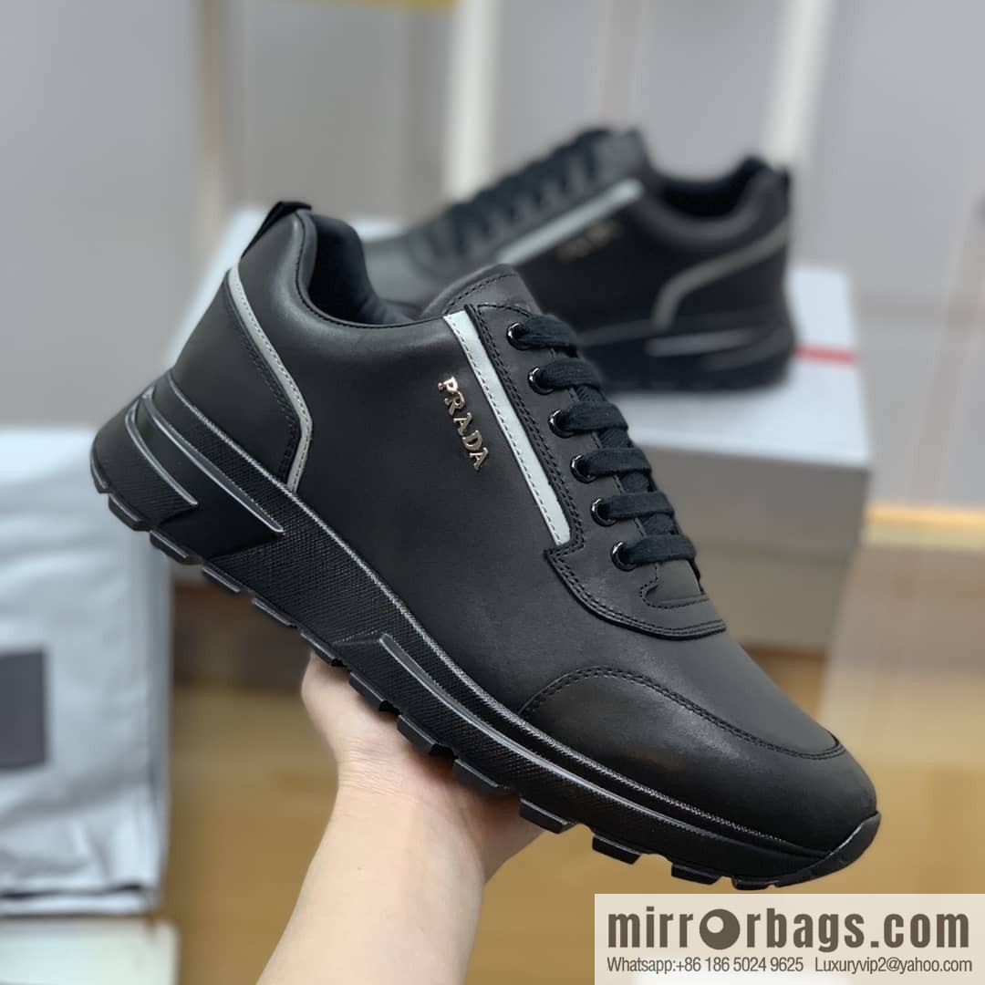PRADA Prada uses soft leather (fabric), tongue embossed logo letters men's sneakers