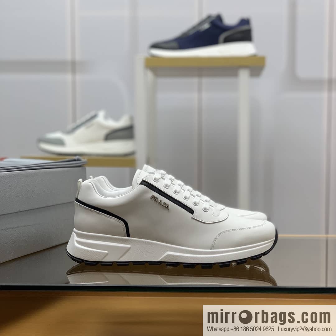 PRADA Prada uses soft leather (fabric), tongue embossed logo letters men's sneakers