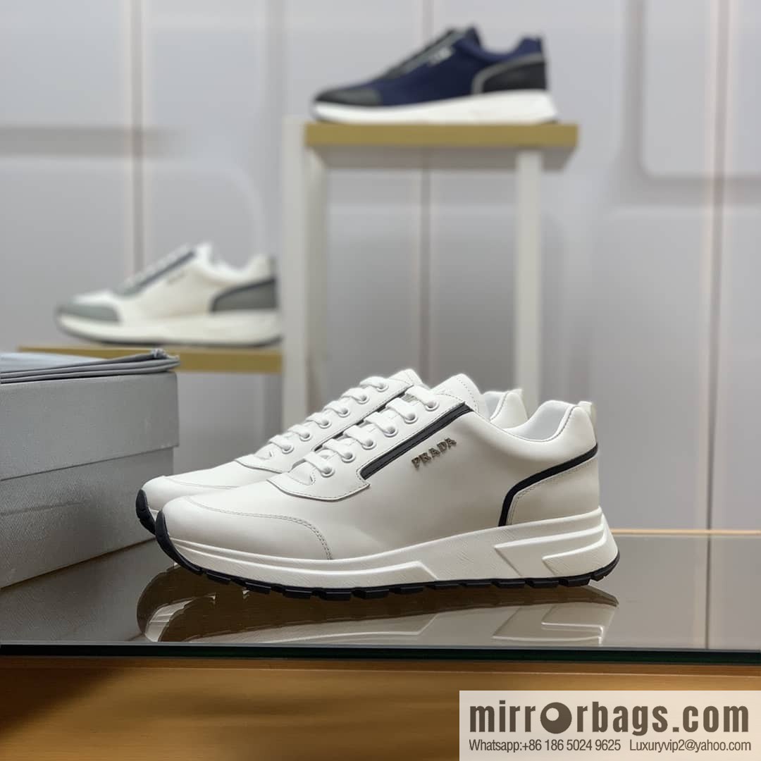 PRADA Prada uses soft leather (fabric), tongue embossed logo letters men's sneakers