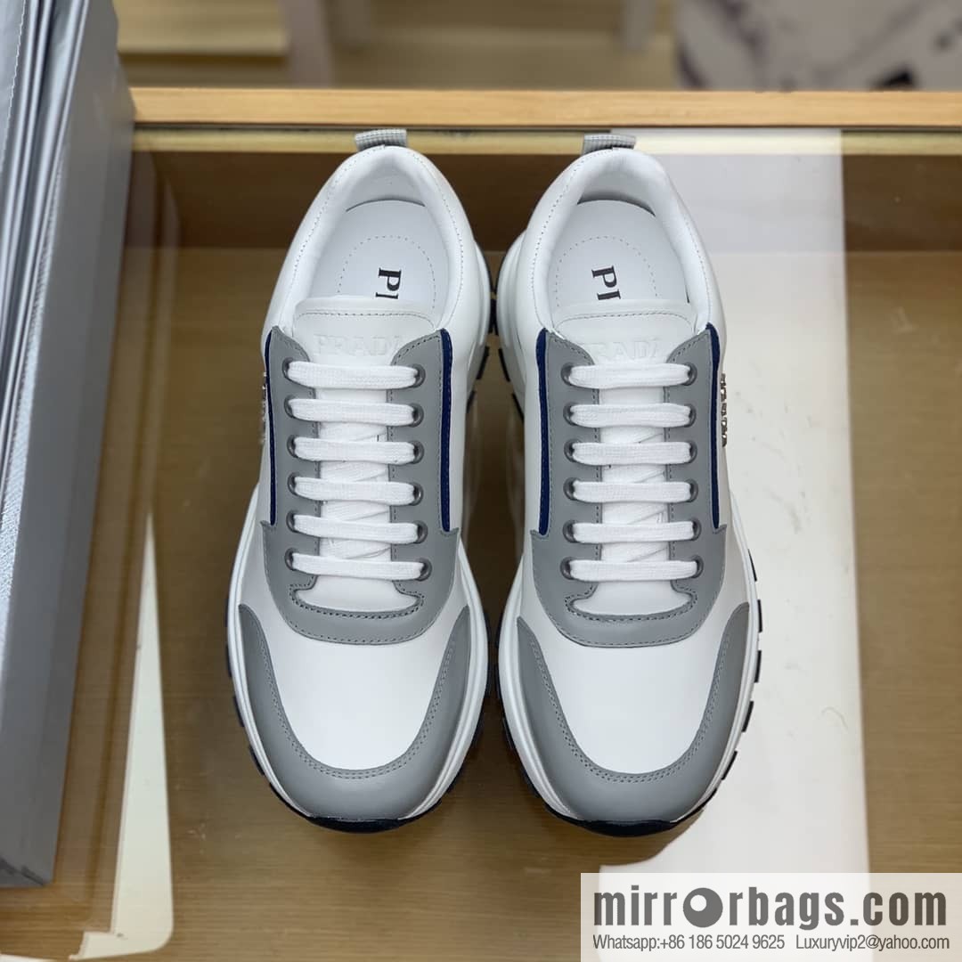 PRADA Prada uses soft leather (fabric), tongue embossed logo letters men's sneakers