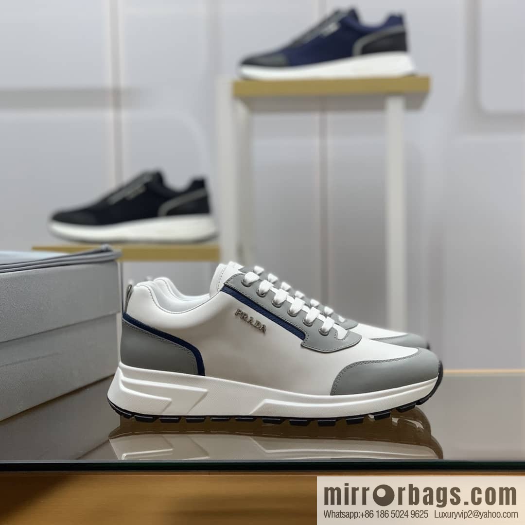 PRADA Prada uses soft leather (fabric), tongue embossed logo letters men's sneakers
