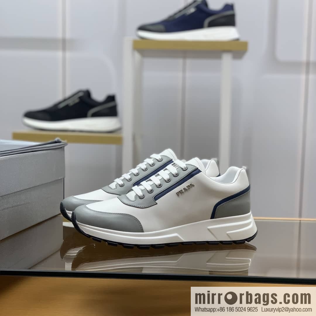 PRADA Prada uses soft leather (fabric), tongue embossed logo letters men's sneakers