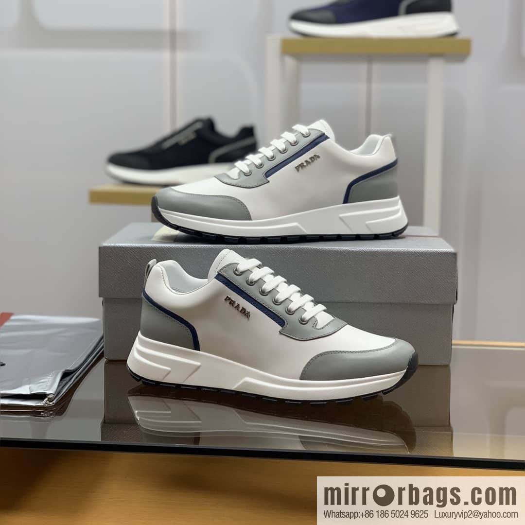PRADA Prada uses soft leather (fabric), tongue embossed logo letters men's sneakers