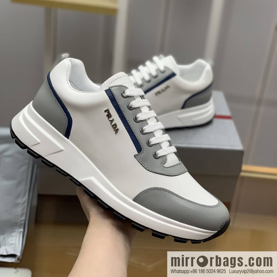 PRADA Prada uses soft leather (fabric), tongue embossed logo letters men's sneakers