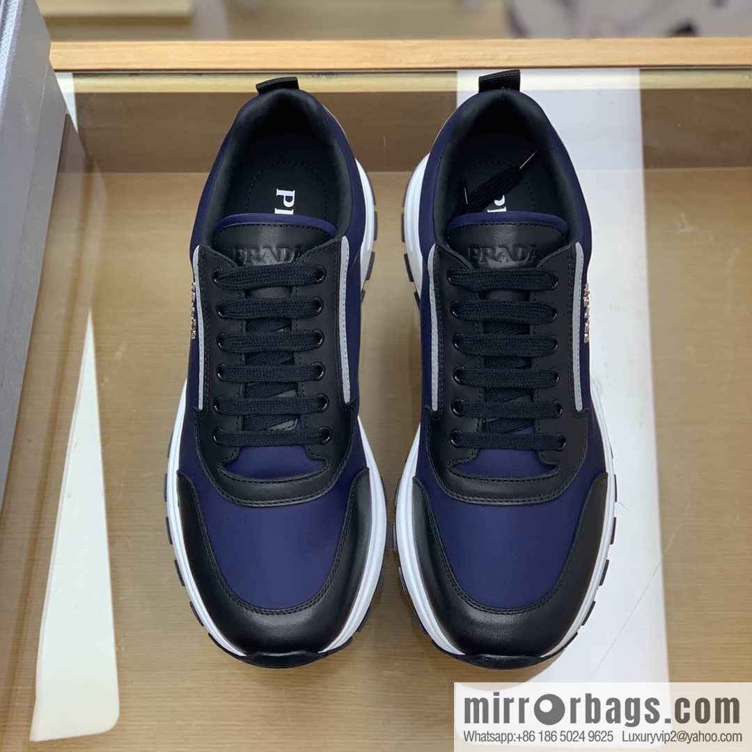Prada is made of soft leather (fabric) and nylon patchwork men's sneakers