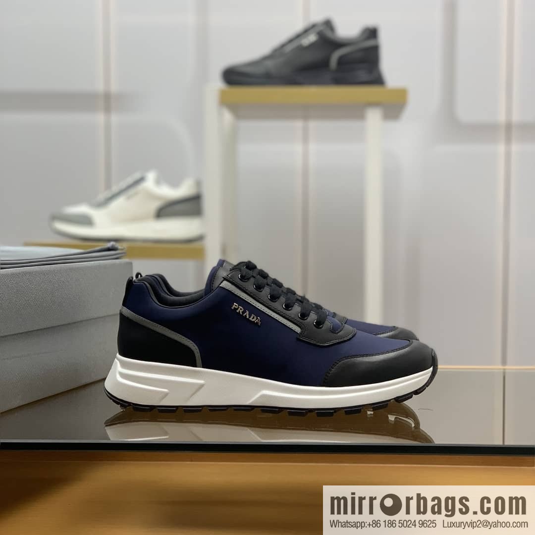 Prada is made of soft leather (fabric) and nylon patchwork men's sneakers