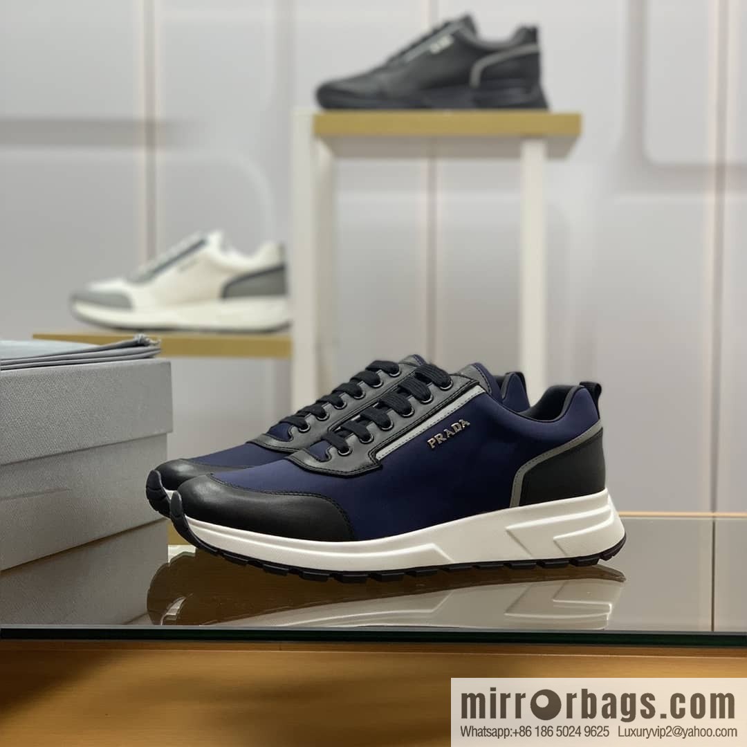 Prada is made of soft leather (fabric) and nylon patchwork men's sneakers