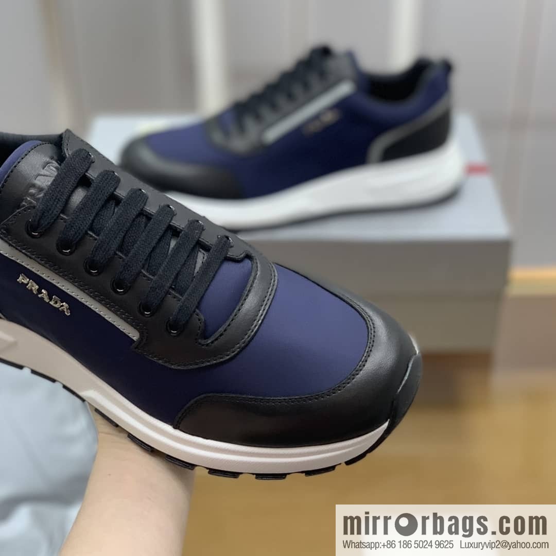 Prada is made of soft leather (fabric) and nylon patchwork men's sneakers