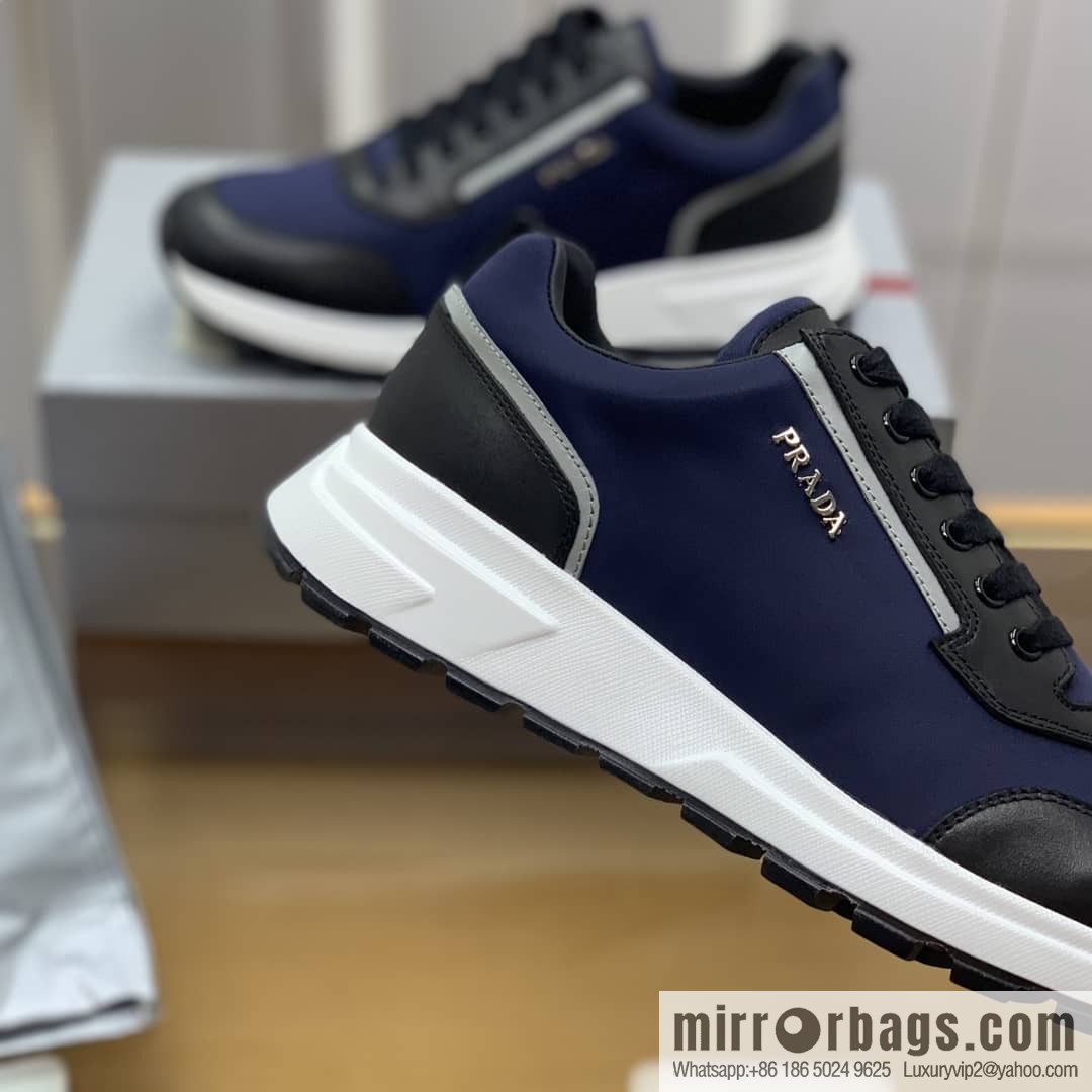 Prada is made of soft leather (fabric) and nylon patchwork men's sneakers