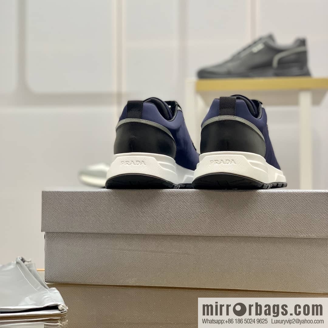 Prada is made of soft leather (fabric) and nylon patchwork men's sneakers