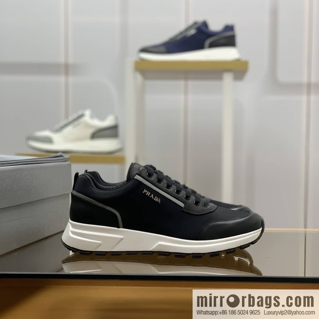 Prada is made of soft leather (fabric) and nylon patchwork men's sneakers
