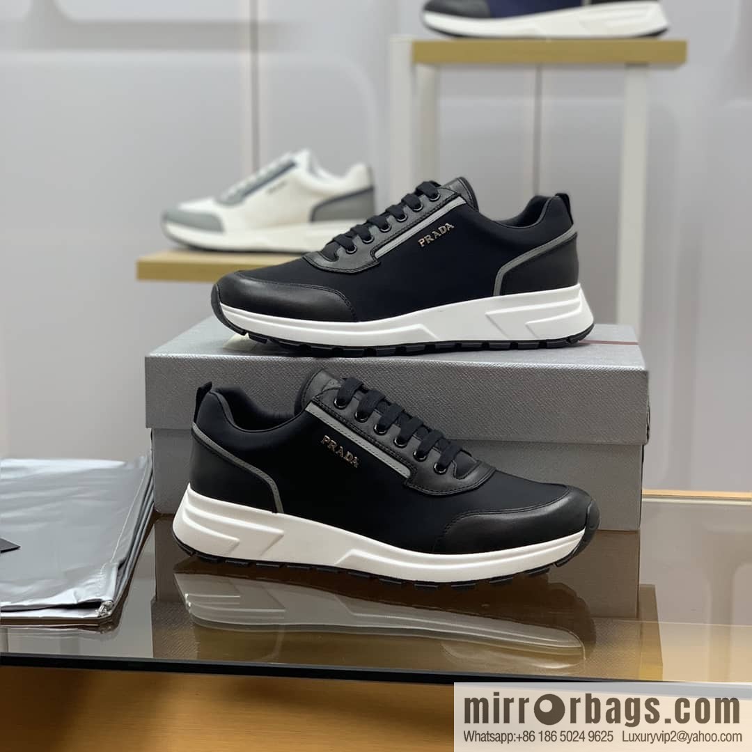 Prada is made of soft leather (fabric) and nylon patchwork men's sneakers