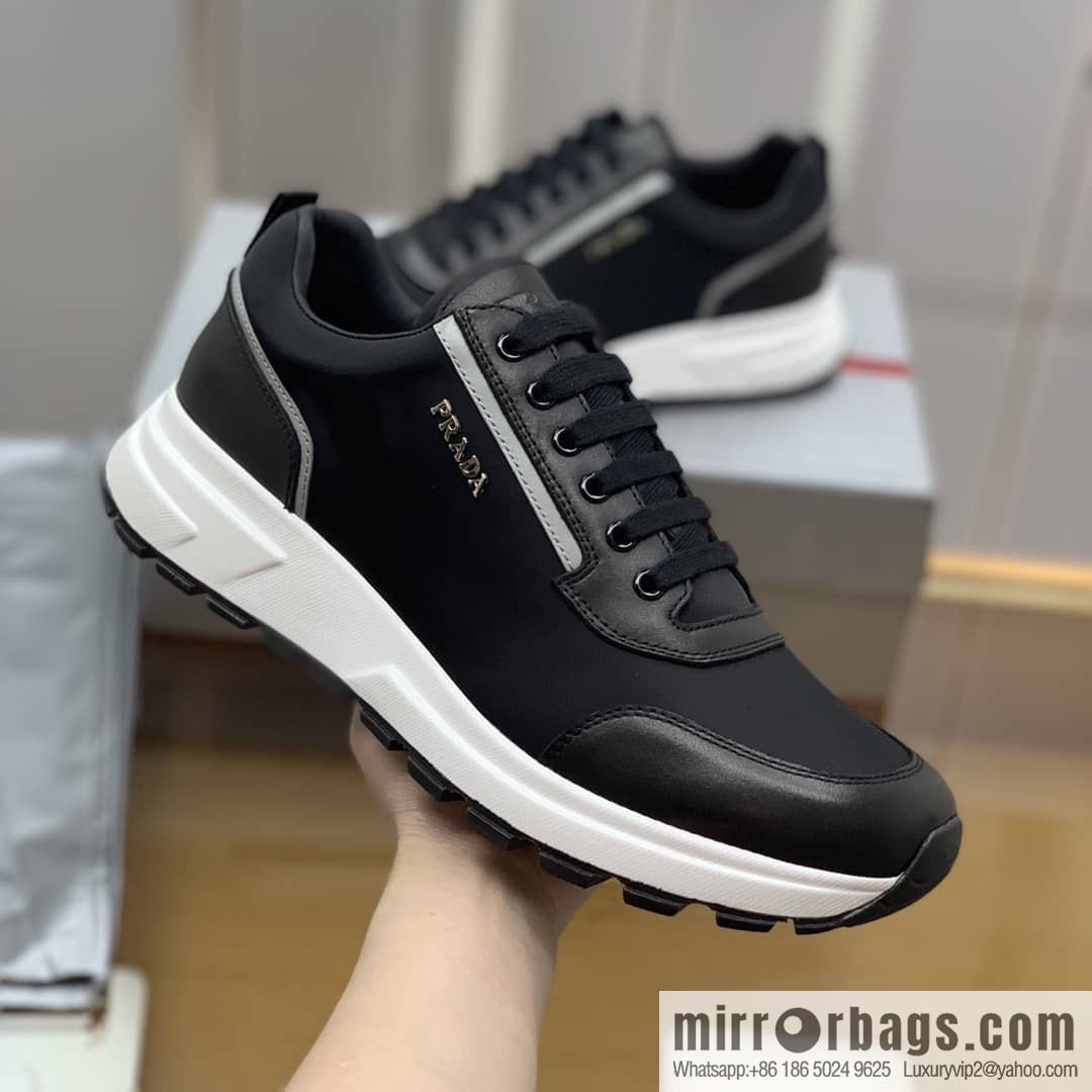 Prada is made of soft leather (fabric) and nylon patchwork men's sneakers