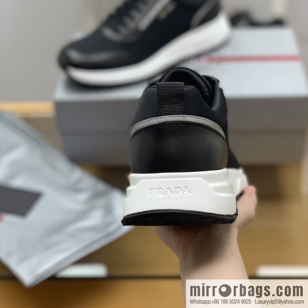 Prada is made of soft leather (fabric) and nylon patchwork men's sneakers