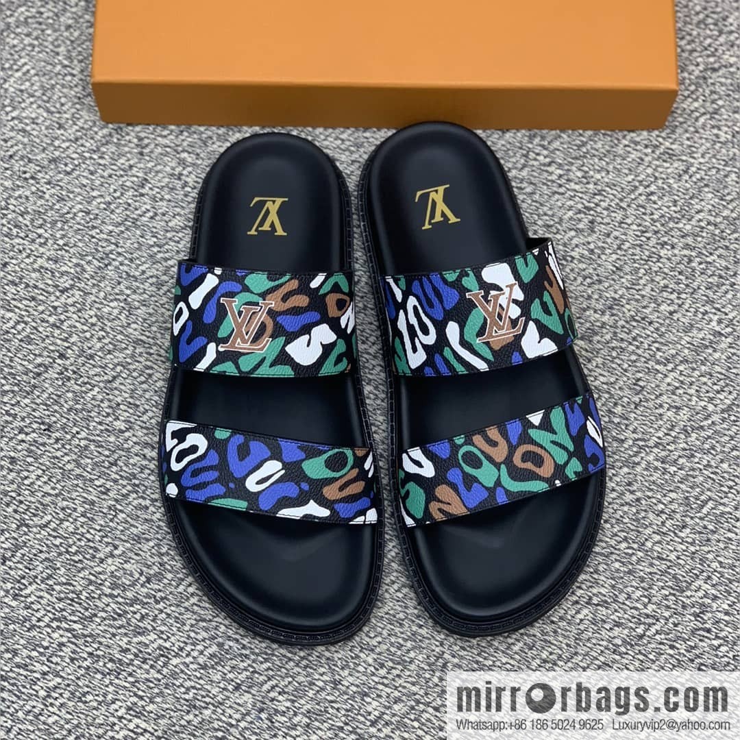 LV/Louis Vuitton features classic PVC men's sandals with black outsoles