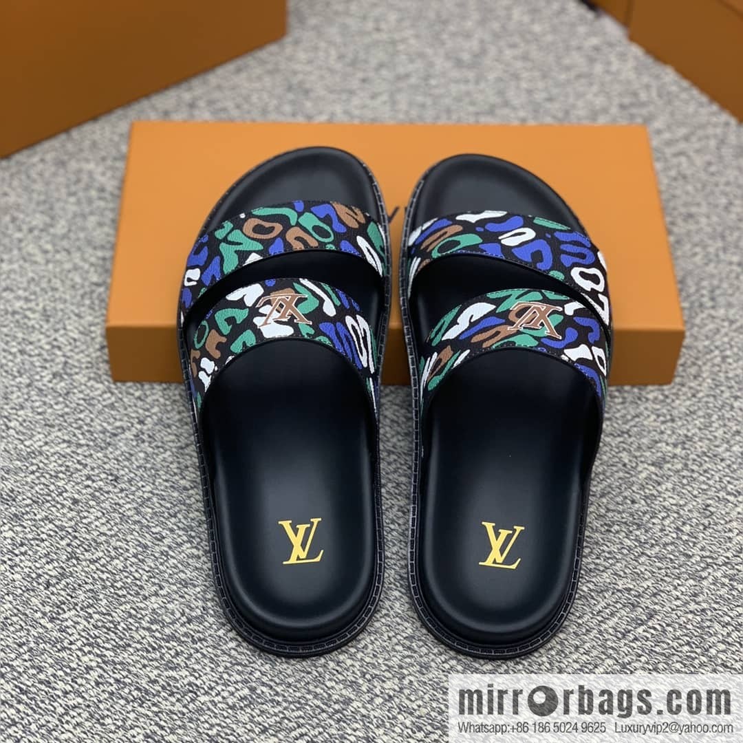 LV/Louis Vuitton features classic PVC men's sandals with black outsoles