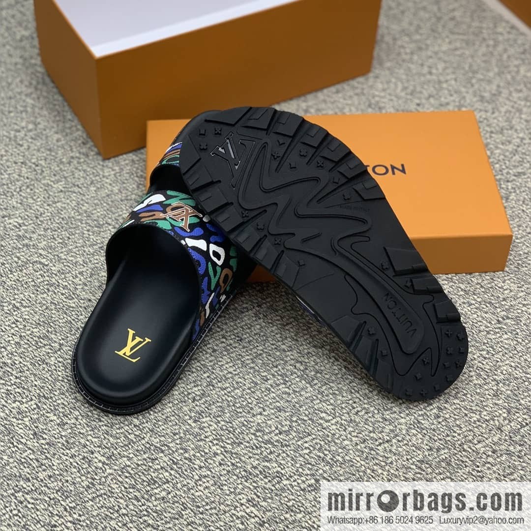 LV/Louis Vuitton features classic PVC men's sandals with black outsoles