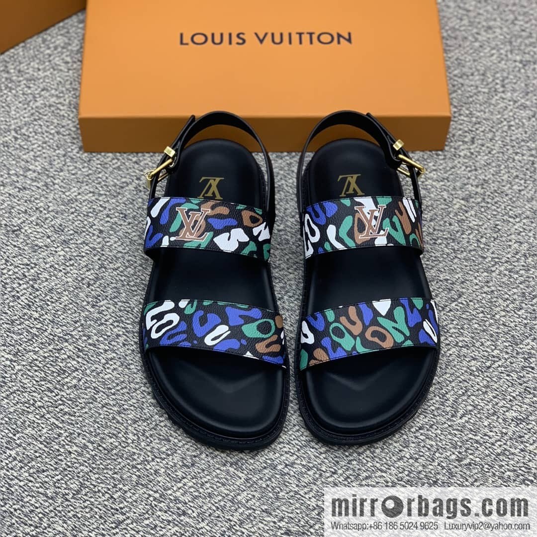 LV/Louis Vuitton features classic PVC men's sandals with black outsoles