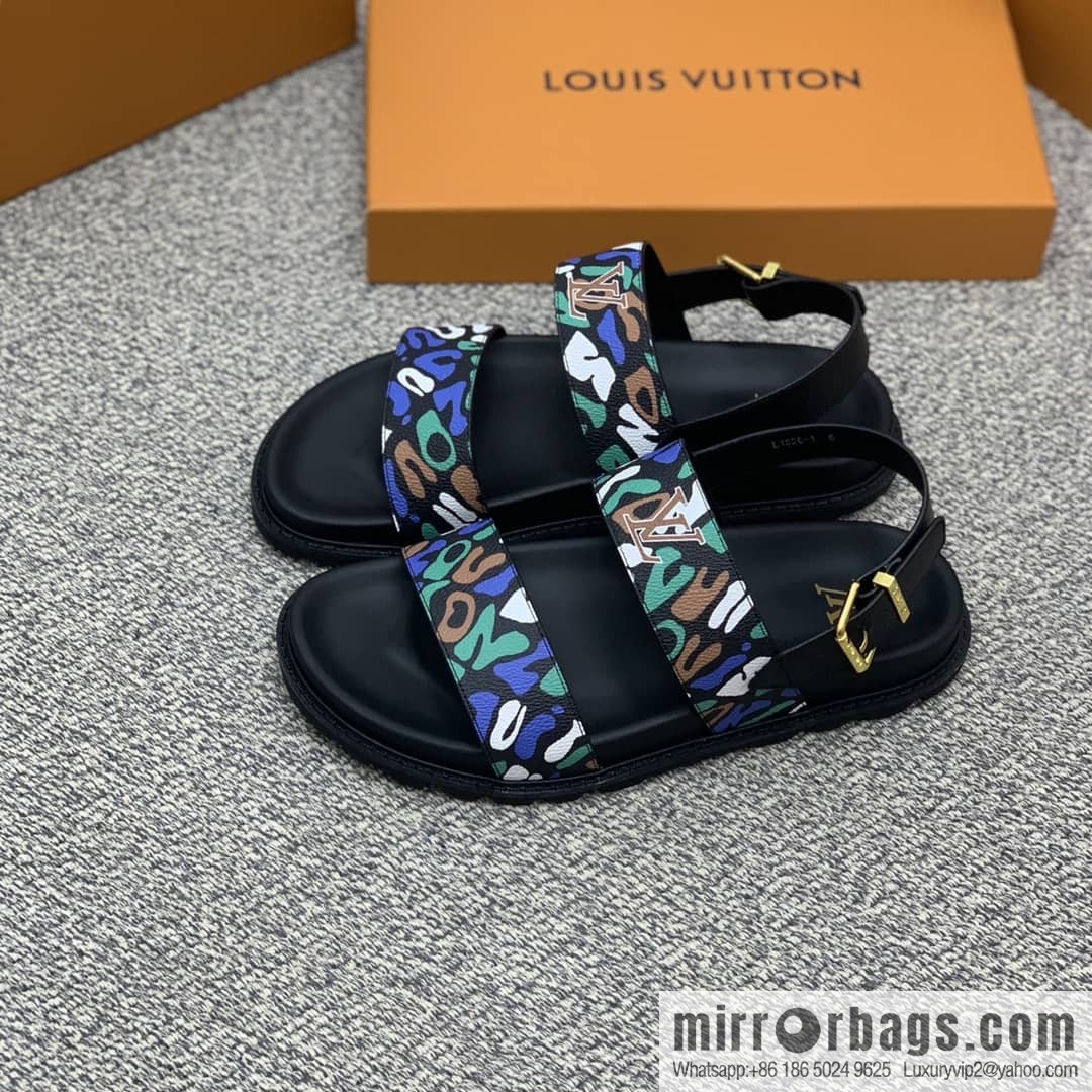 LV/Louis Vuitton features classic PVC men's sandals with black outsoles