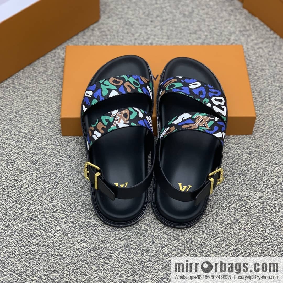 LV/Louis Vuitton features classic PVC men's sandals with black outsoles