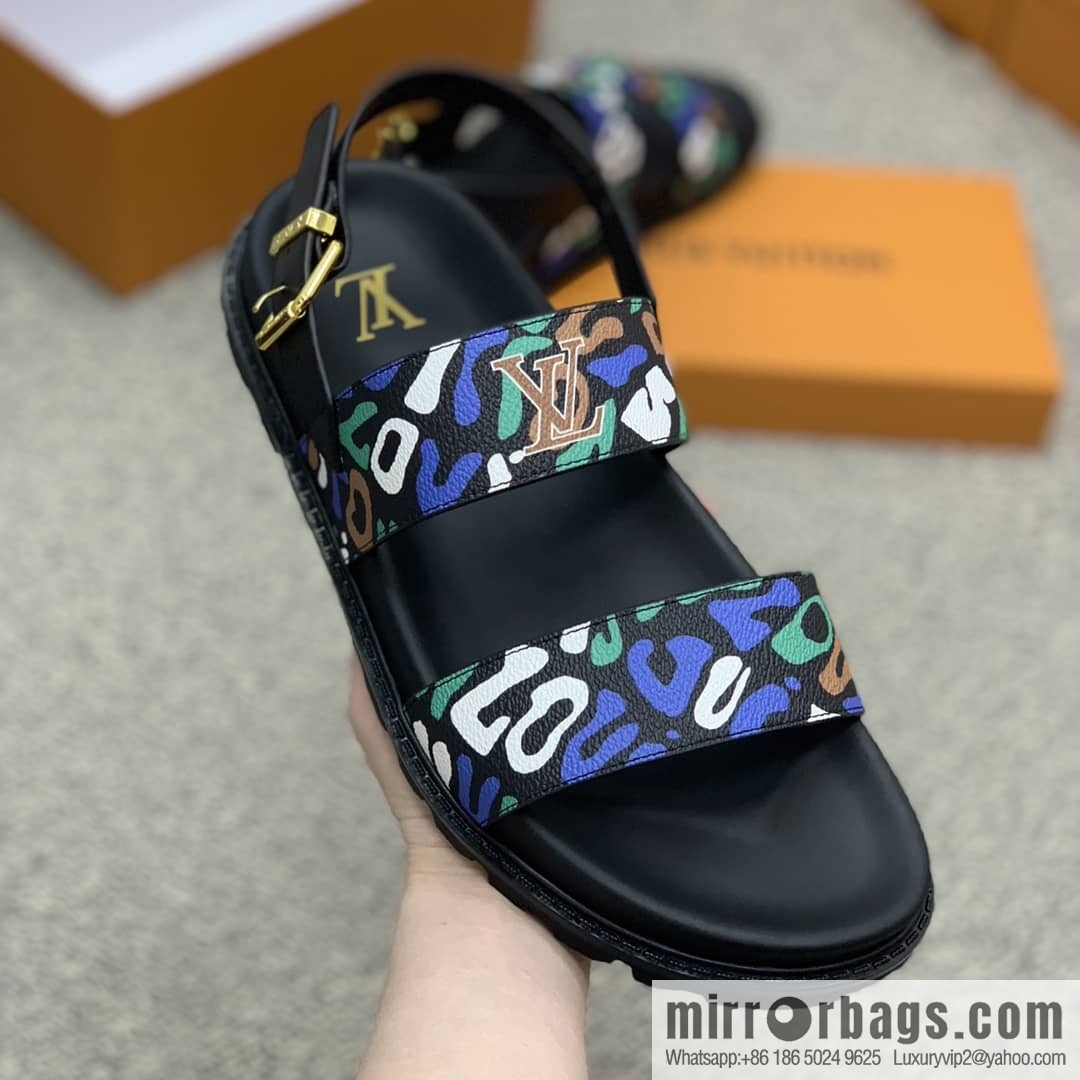 LV/Louis Vuitton features classic PVC men's sandals with black outsoles