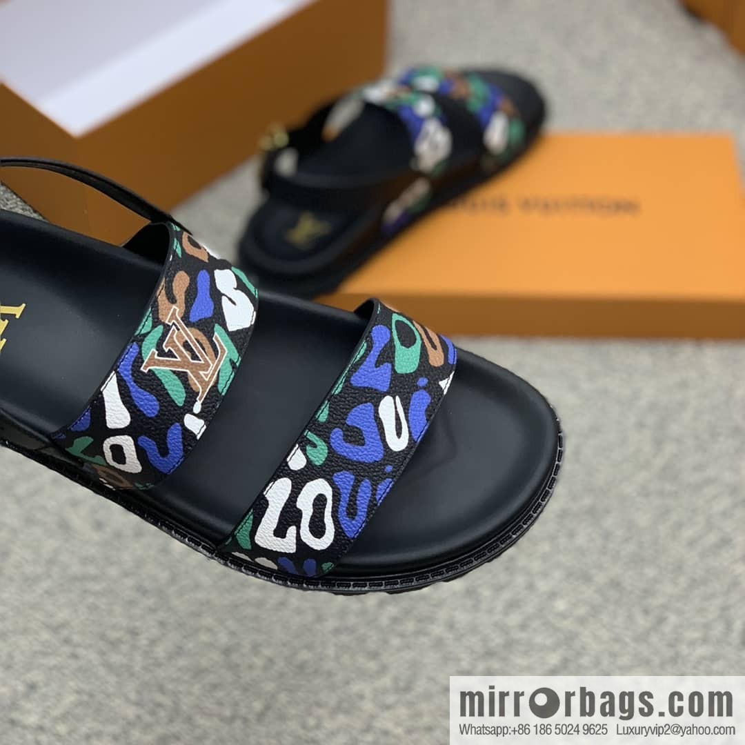 LV/Louis Vuitton features classic PVC men's sandals with black outsoles