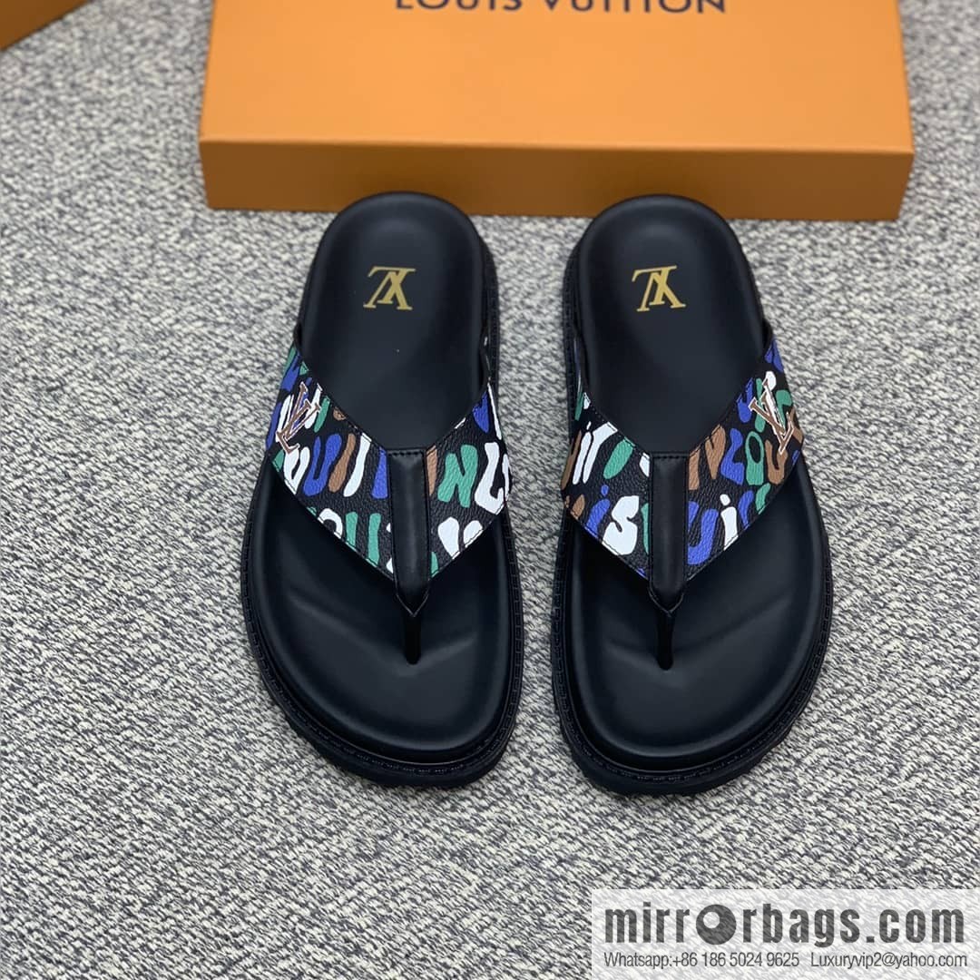 LV/Louis Vuitton features classic PVC men's sandals with black outsoles