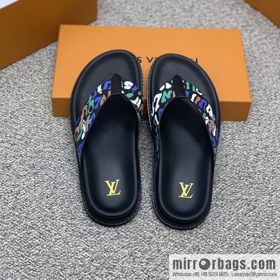 LV/Louis Vuitton features classic PVC men's sandals with black outsoles