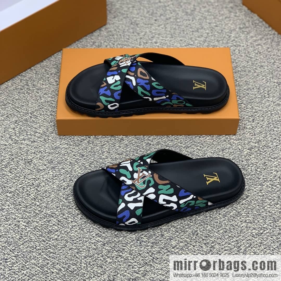 LV/Louis Vuitton features classic PVC men's sandals with black outsoles