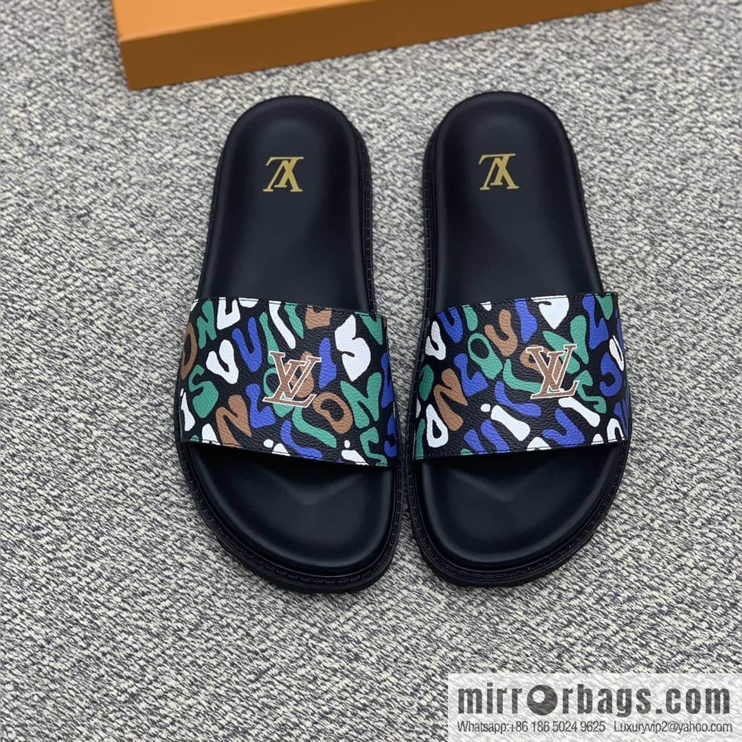 LV/Louis Vuitton features classic PVC men's sandals with black outsoles