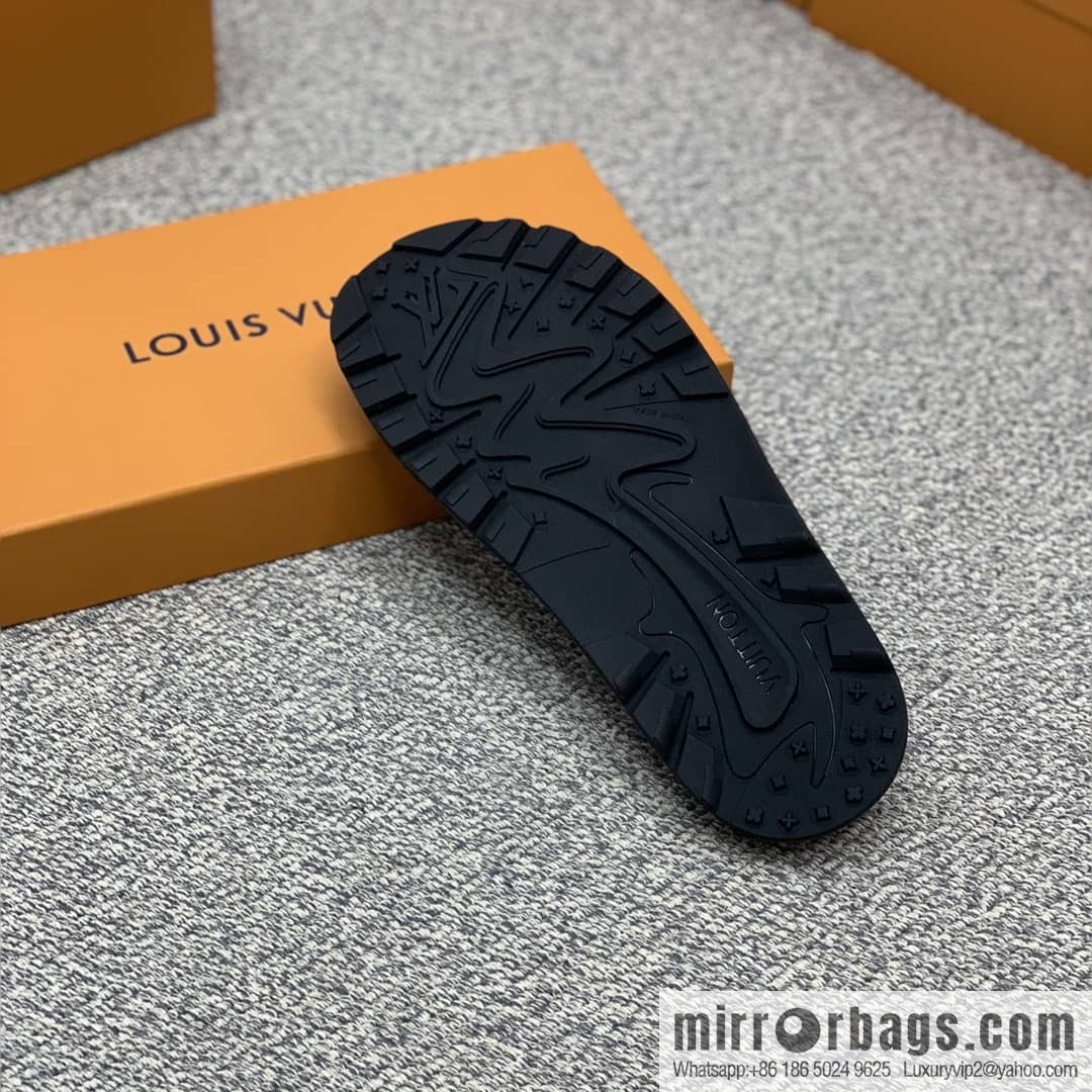LV/Louis Vuitton features classic PVC men's sandals with black outsoles