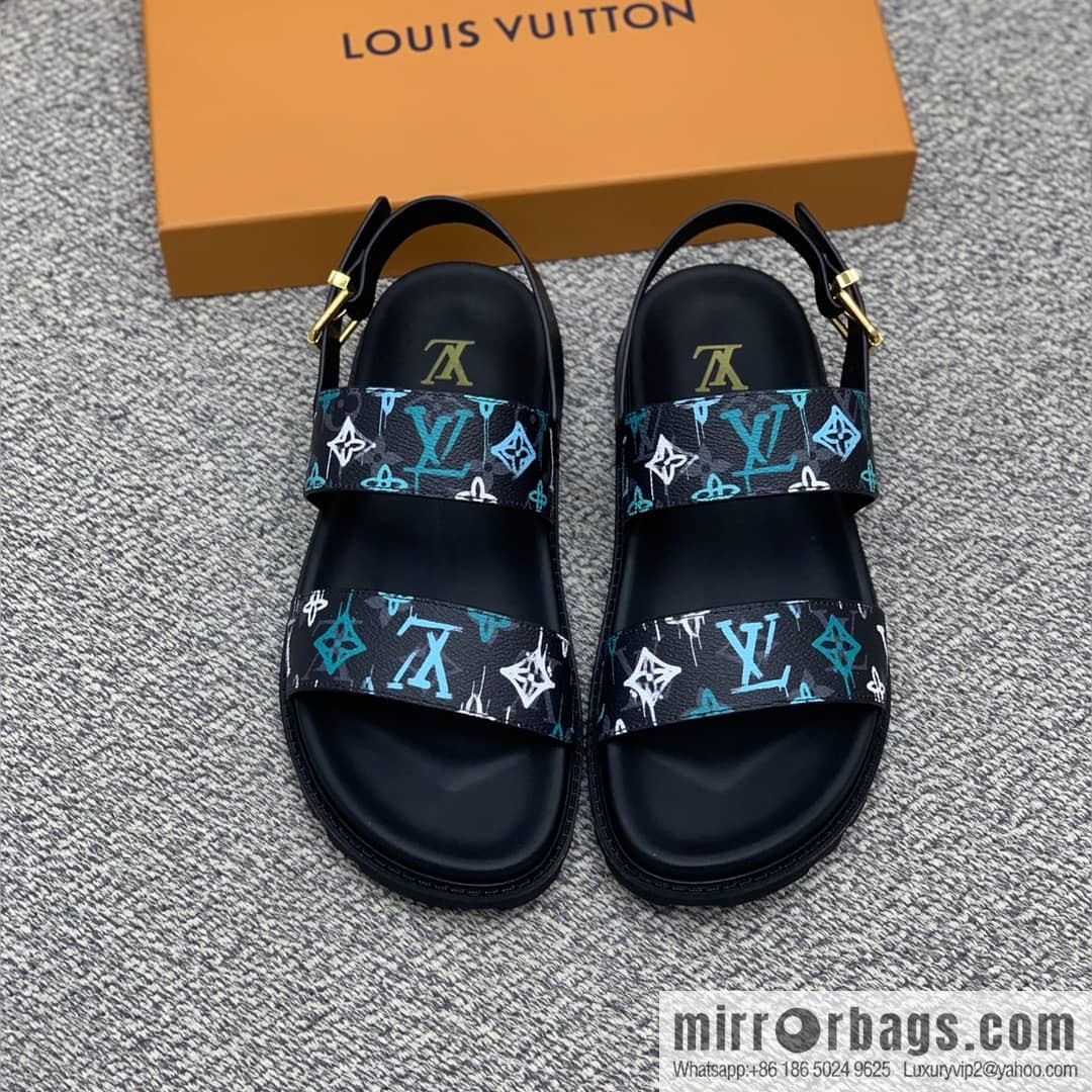 LV/Louis Vuitton features classic PVC men's sandals with black outsoles