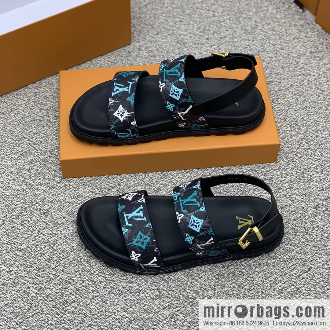 LV/Louis Vuitton features classic PVC men's sandals with black outsoles