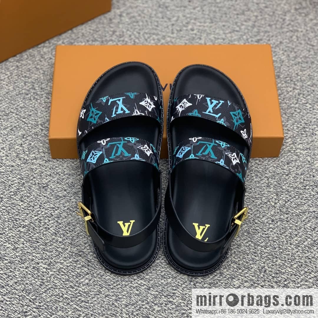 LV/Louis Vuitton features classic PVC men's sandals with black outsoles