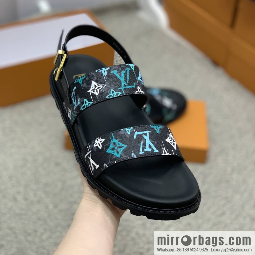 LV/Louis Vuitton features classic PVC men's sandals with black outsoles