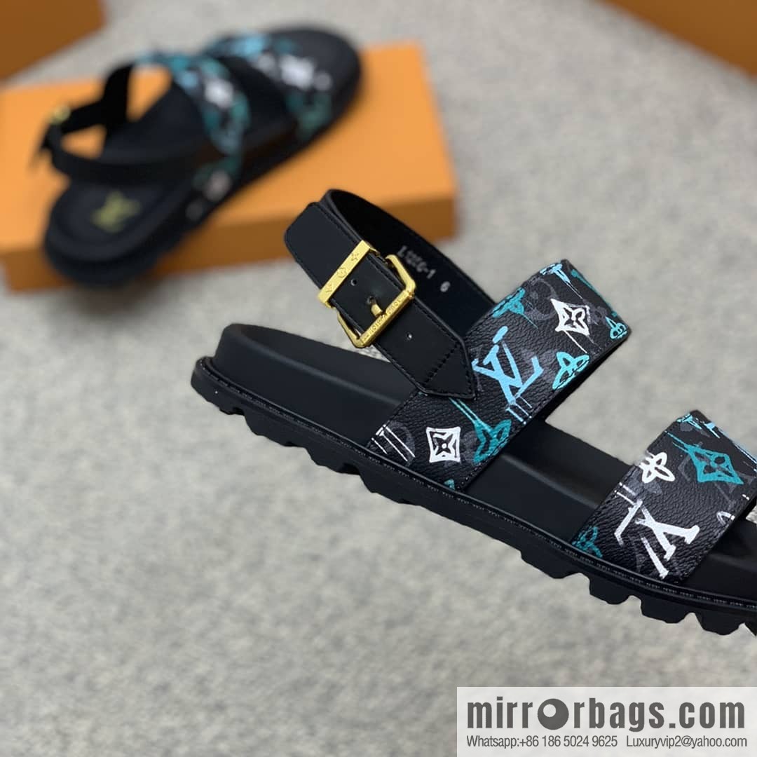LV/Louis Vuitton features classic PVC men's sandals with black outsoles
