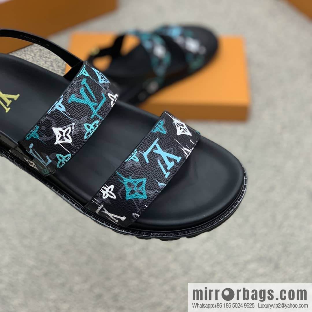 LV/Louis Vuitton features classic PVC men's sandals with black outsoles