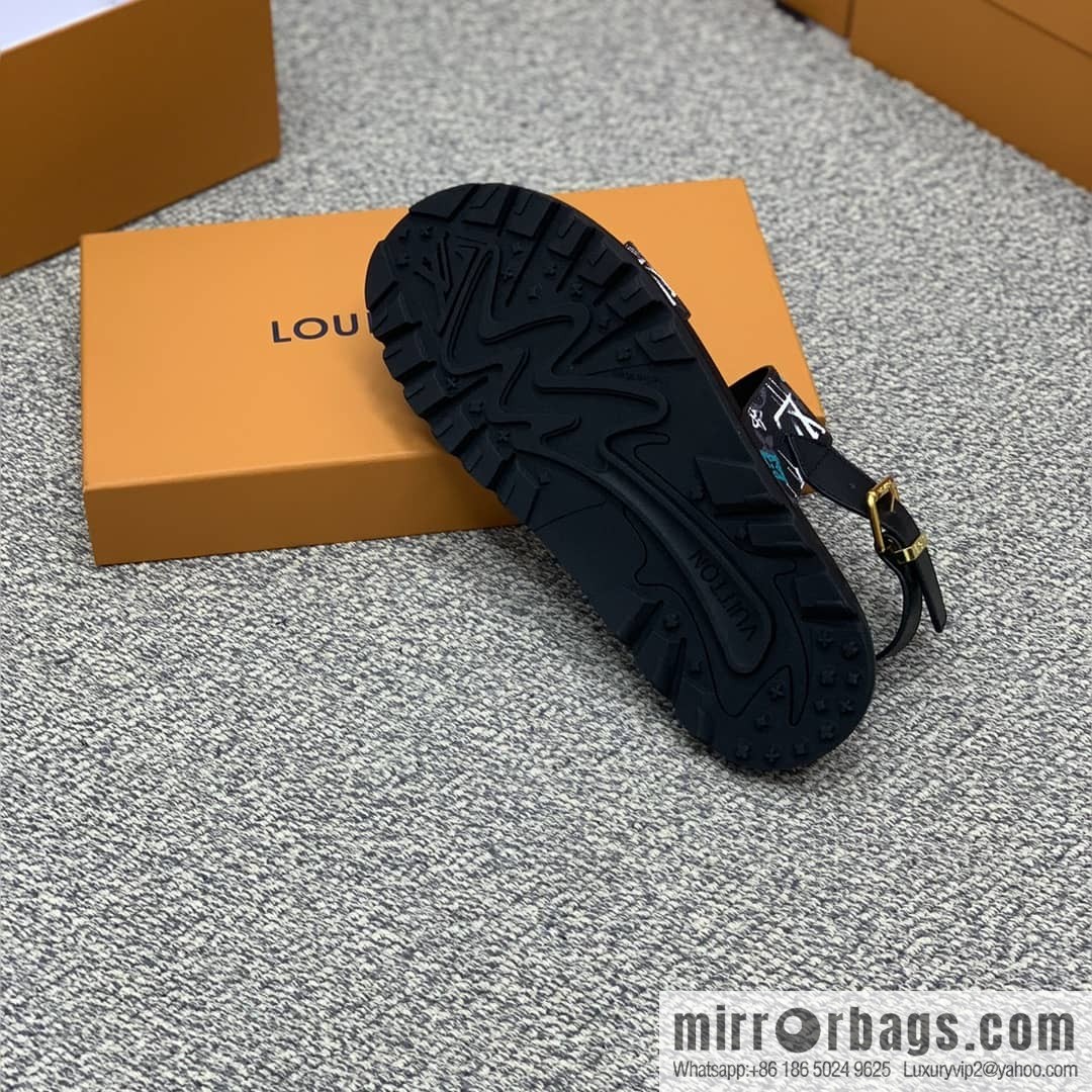 LV/Louis Vuitton features classic PVC men's sandals with black outsoles